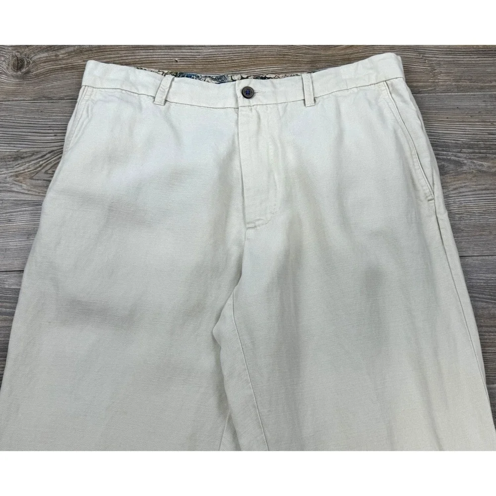 Tommy Bahama Linen/Lyocell Pants 35x32 FITS 35/31 Beige Relaxed Fit Beach Casual